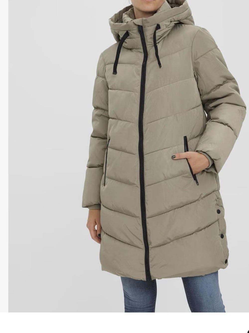 Vero Moda Long Hooded Puffer Coat in Light Olive